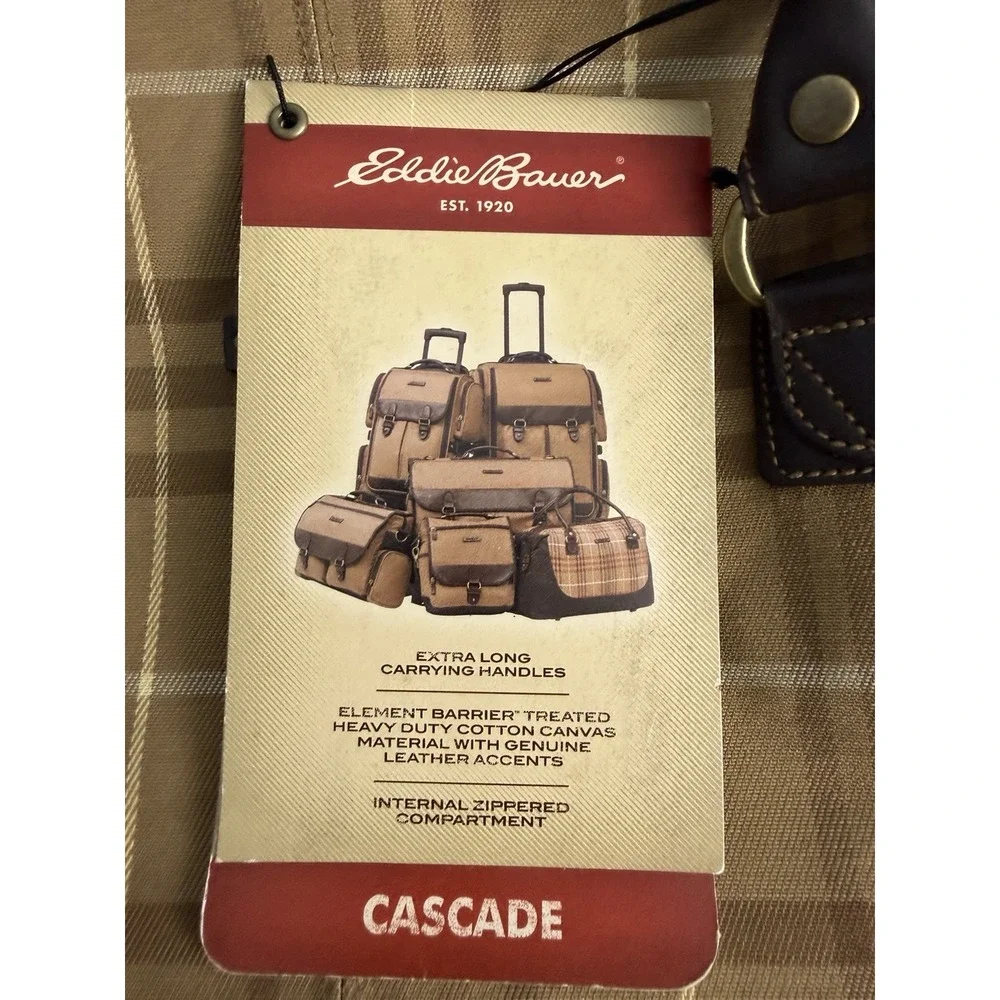 Eddie Bauer Plaid Check Brown Canvas Leather Duffel Travel Bag Luggage NWT